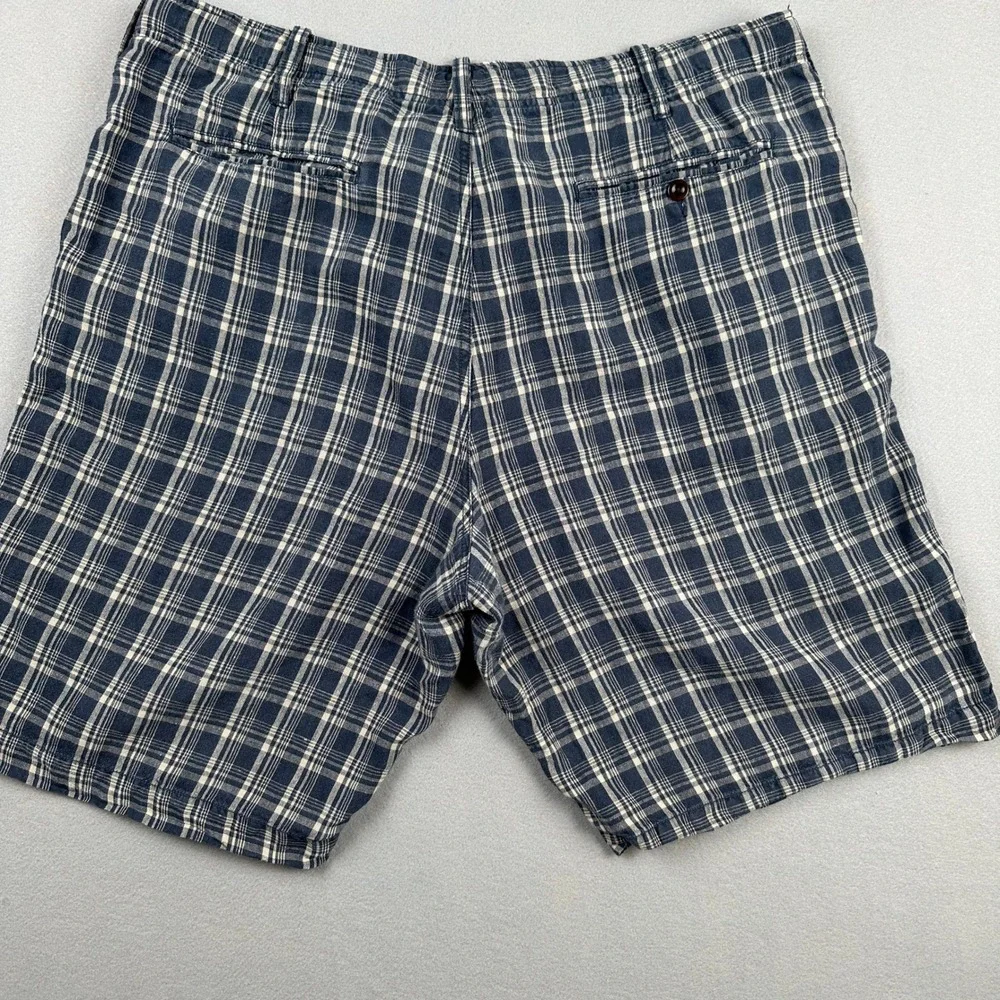 Vintage 2003-2004 J Crew Shorts Men's 38W 100% Linen Plaid Blue White Macau Y2K